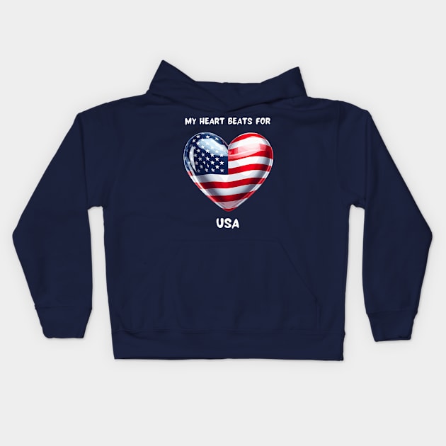 My Heart Beats For USA Flag Kids Hoodie by Graceful Designs